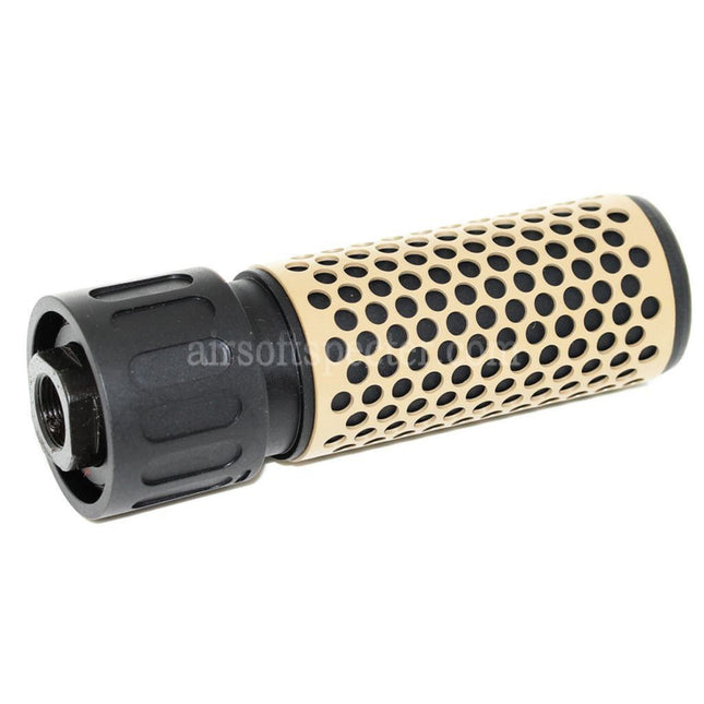 AIRSOFT SPECTER 125mm 5 Inches 5.56 Style QDC Suppressor Silencer with Flash Hider For -14mm CCW Counter-Clockwise Thread Barrel Rifles Airsoft Black/Tan