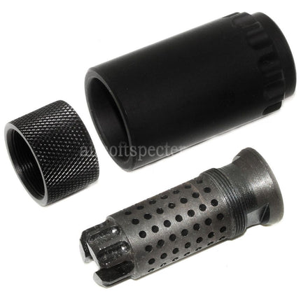 5KU 7.62 Taper Mount Flash Comp and Blast Shield Flash Hider For -14mm CCW Counter-Clockwise Thread Barrel Rifles Airsoft Black