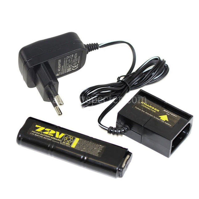 WELL 7.2V 450mAh Ni-MH Battery And 220V EU Plug Charger For Vz61 Scorpion / MP7 / MAC10 / R2 / R4 AEG Airsoft
