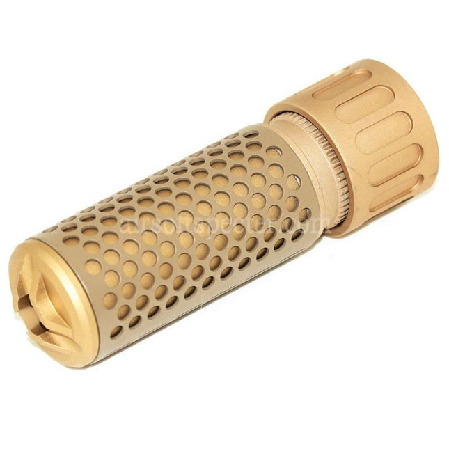AIRSOFT SPECTER 125mm 5 Inches 5.56 Style QDC Suppressor Silencer with Flash Hider For -14mm CCW Counter-Clockwise Thread Barrel Rifles Airsoft Tan