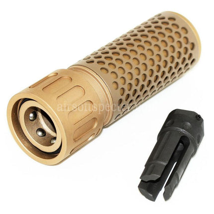 AIRSOFT SPECTER 125mm 5 pouces style 5.56 QDC silencieux suppresseur avec cache-flamme pour fusils à canon fileté de -14mm CCW (antihoraire) Airsoft Tan