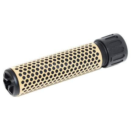 AIRSOFT SPECTER 179mm 7 Inches 5.56 Style QDC Suppressor Silencer with Flash Hider For -14mm CCW Counter-Clockwise Thread Barrel Rifles Airsoft Tan/Black