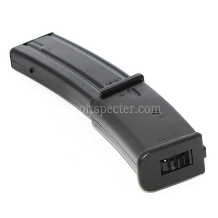 Chargeur grande capacité long WELL 190 billes pour fusils airsoft AEG WELL Galaxy Tokyo Marui R4 MP7 MP7A1 Series, noir