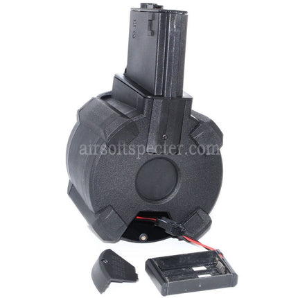 BATTLEAXE Chargeur de tambour électrique 1400 billes à commande sonore pour fusils AEG M4 M16 Airsoft Noir