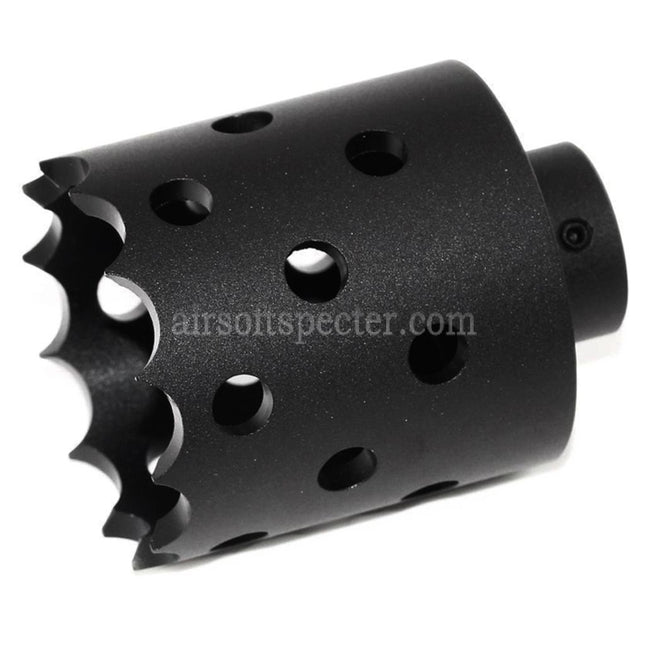 AIRSOFT SPECTER 43mm/55mm Hole Saw Attack Style Metal Muzzle Brake Flash Hider For -14mm CCW Counter-Clockwise Thread Barrel Rifles Black
