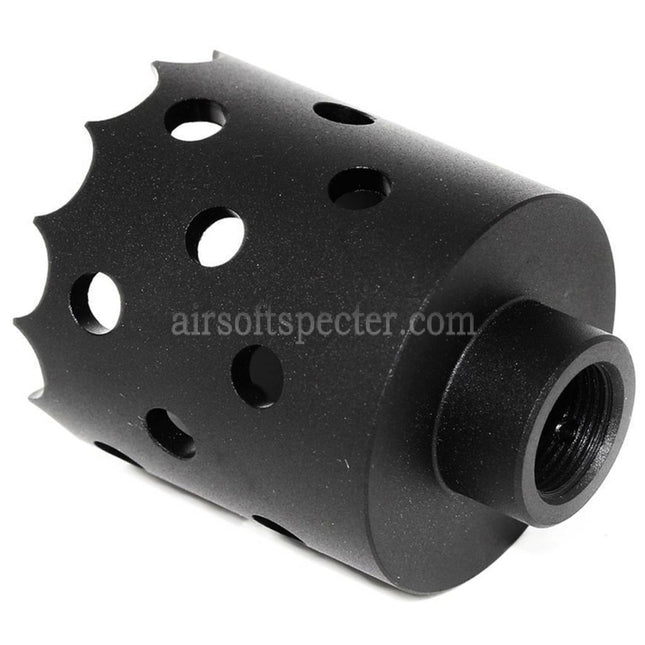 AIRSOFT SPECTER 43mm/55mm Hole Saw Attack Style Metal Muzzle Brake Flash Hider For -14mm CCW Counter-Clockwise Thread Barrel Rifles Black