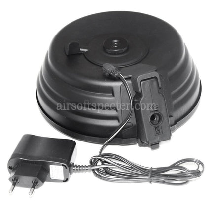 CYMA 2500rd Sheet Steel Wired & Sound Control Electric Drum Magazine With EU 220v Plug Charger For AK Series AEG Rifles Airsoft Black