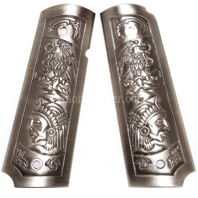WE (WE-TECH) Carved Plastic Grip Cover For DOUBLE BELL ARMY AW WE KJ Tokyo Marui M1911 M.E.U SERIES 70 M45A1 WARRIOR GBB Pistols Airsoft Silver Grey