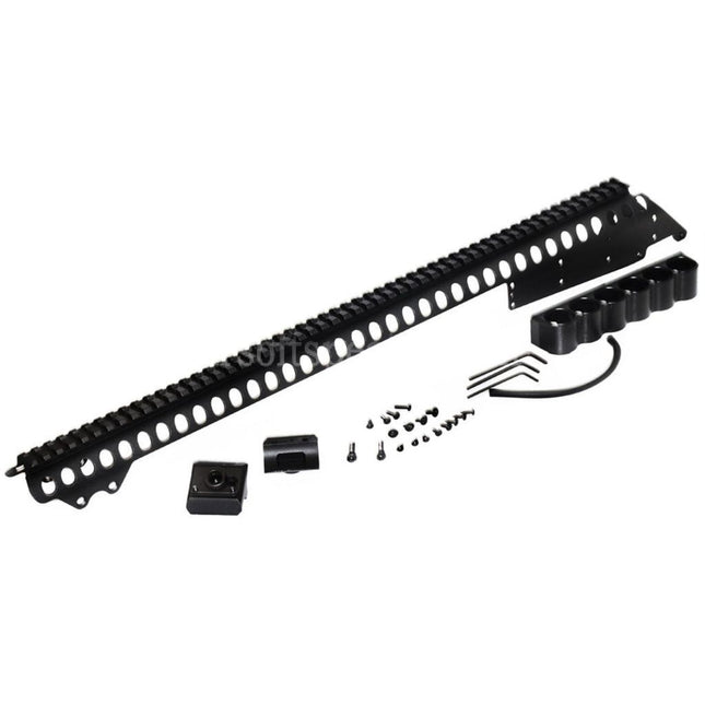 CYMA 537mm Aluminium Top Rail System with 6-Shell Carrier Holder For CYMA Tokyo Marui M870 Series Shotgun Airsoft Black