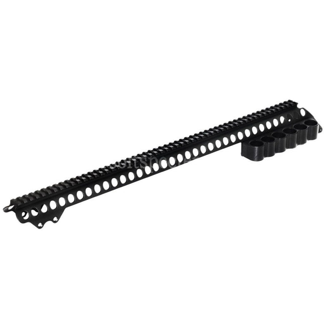 CYMA 537mm Aluminium Top Rail System with 6-Shell Carrier Holder For CYMA Tokyo Marui M870 Series Shotgun Airsoft Black