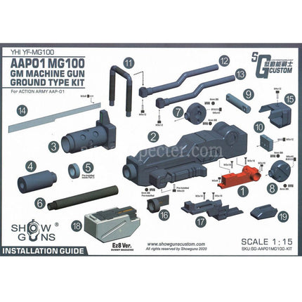 Show Guns Tactical SG RX-79 Gundam Ground Type Kit Mitrailleuse MG100 avec traceur lumineux Fire Pig pour pistolets GBB Airsoft série AAP-01 Action Army