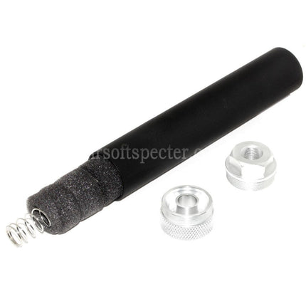 Silencieux DOUBLE BELL 194mm/204mm x 35mm pour fusils Airsoft avec filetage anti-horaire CCW de -14mm Noir/Argent