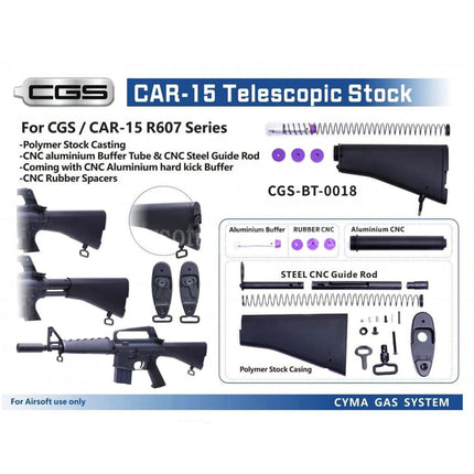 CYMA CGS CAR-15 R607 Style Collapsible Stock Suitable For CYMA CGS Tokyo Marui M4 Series MWS GBB Rifles Airsoft Black