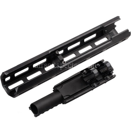 Hephaestus 10.5 Inches 265mm CNC Aluminum M-LOK Handguard with 20mm Railed Gas Tube For Tokyo Marui ZET System AK Series GBB Rifles Airsoft Black
