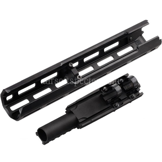 Hephaestus 10.5 Inches 265mm CNC Aluminum M-LOK Handguard with 20mm Railed Gas Tube For Tokyo Marui ZET System AK Series GBB Rifles Airsoft Black