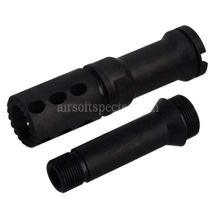Cache-flamme en acier CNC BBT avec extension de canon externe - Filetage anti-horaire CCW de 14 mm pour VFC FN M249 Series GBB SMG Noir